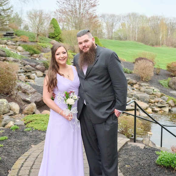 Azazie Lilac Sleeveless V-Neck Gown - Picture 9 of 10